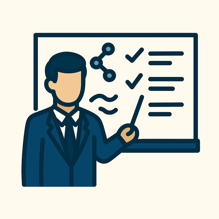 A trainer at a whiteboard
